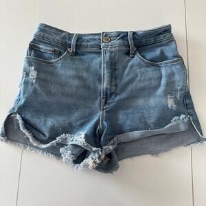 Good American denim Jean shorts size 4/27 blue 466 roll up cut off